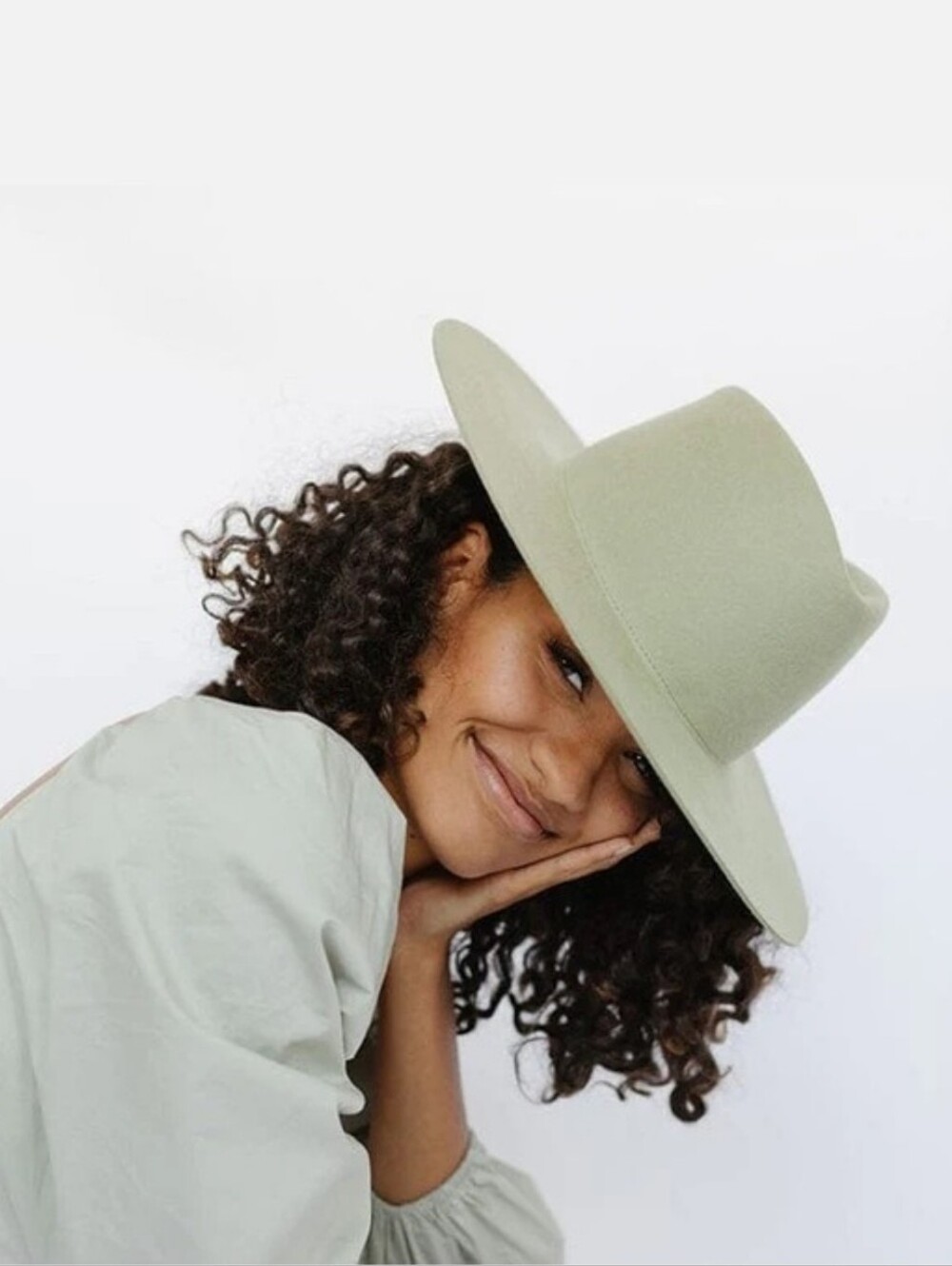 Gigi PIP X Dae Light Sage Wide Brim Wool Fedora Hat